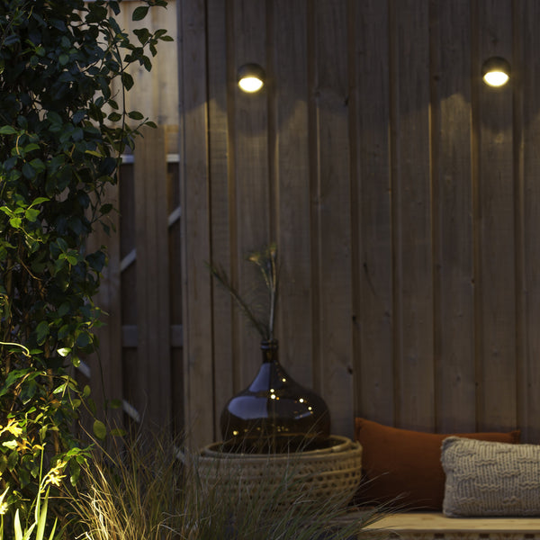 Low Voltage Garden Lights,  In-lite Blink Dark 12v LED outdoor wall lights above seating