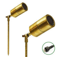 VERSA 12v Plug and Play Garden Lights, Ultra 60 natural brass polished finish outdoor LED spotlights - LUMENA original product.