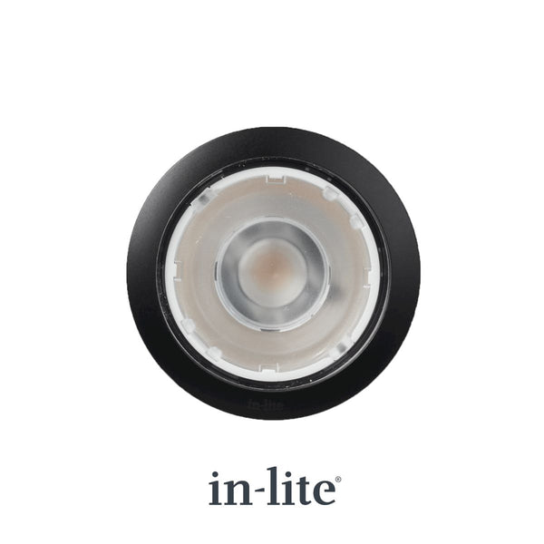 in-lite BIG FLUX NARROW 12v Outdoor Ground light for recessed lighting with a black bezel ring. in-lite official brand product, original architectural lighting fixture designed and manufactured by in-lite.