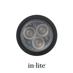 in-lite FLUX 12v Outdoor Ground light for recessed lighting with a black bezel ring. in-lite official brand product, original lighting fixture designed and manufactured by in-lite.