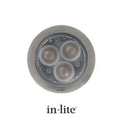 in-lite FLUX 12v Outdoor Ground light for recessed lighting with a stainless steel bezel ring. in-lite official brand product, original lighting fixture designed and manufactured by in-lite.