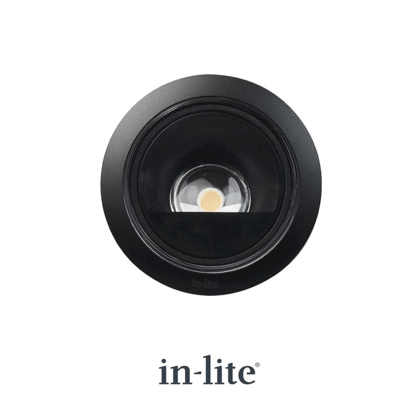 in-lite LUNA 12v Outdoor Ground spotlight with black bezel surface ring. in-lite official brand product, original lighting fixture designed and manufactured by in-lite.