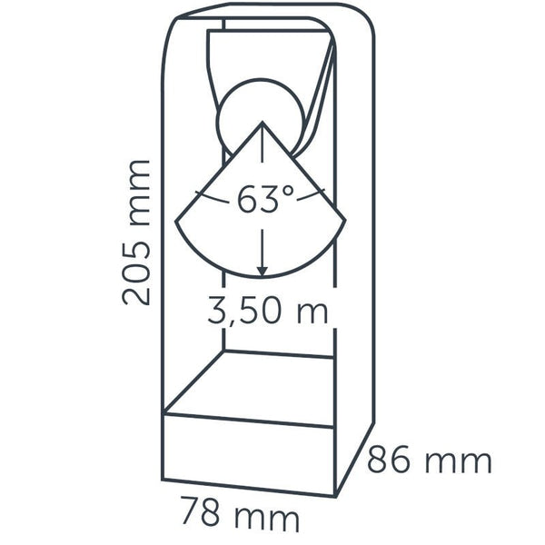Technical drawing of in-lite ACE 12v Outdoor landscape bollard light with dimensions labeled.