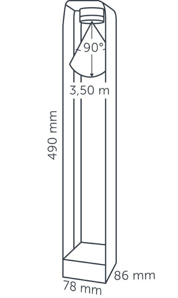 Technical drawing of in-lite ACE HIGH 12v Outdoor landscape bollard light with dimensions labeled.