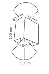 Technical drawing of in-lite ACE UP DOWN 12v Outdoor wall light with dimensions labeled.