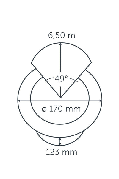 Technical drawing of in-lite BIG NERO 12v Outdoor Ground spotlight with dimensions labeled.