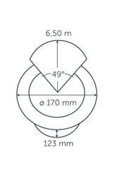 Technical drawing of in-lite BIG NERO 12v Outdoor Ground spotlight with dimensions labeled.