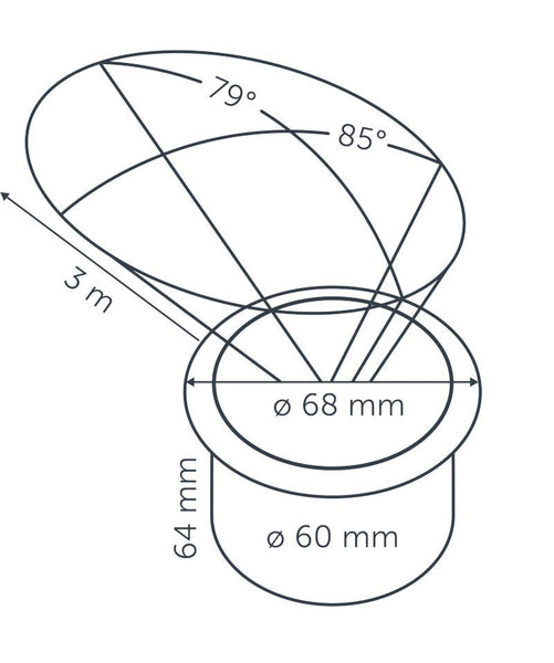 Technical drawing of in-lite LUNA 12v Outdoor Ground spotlight with dimensions labeled.