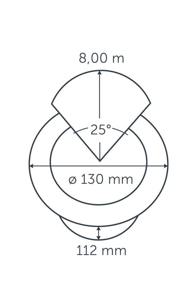 Technical drawing of in-lite NERO 12v Outdoor Ground spotlight with dimensions labeled.