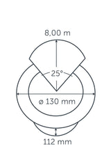 Technical drawing of in-lite NERO 12v Outdoor Ground spotlight with dimensions labeled.