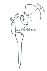 Technical drawing of in-lite SCOPE 12v Outdoor spotlight with dimensions labeled.