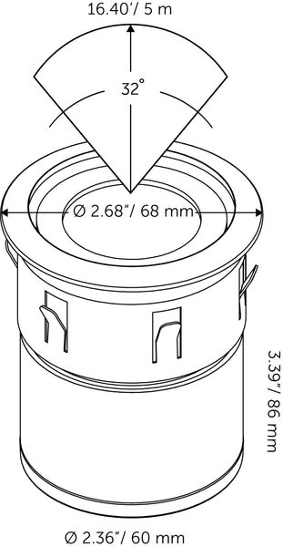 Technical drawing of in-lite SMART FLUX TONE 12v RGBW LED Outdoor Ground lights for recessed lighting with dimensions labeled.