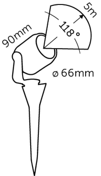 Technical drawing of in-lite SMART SCOPE TONE 12v Outdoor spotlight with dimensions labeled.