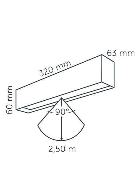 Technical drawing of in-lite EVO DOWN DARK 12v Outdoor landscape wall light with dimensions and specifications labeled.
