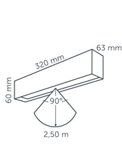 Technical drawing of in-lite EVO DOWN DARK 12v Outdoor landscape wall light with dimensions and specifications labeled.