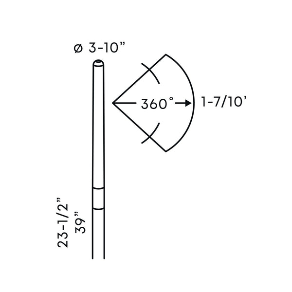 Technical drawing of in-lite BREEZE 12v Outdoor landscape COB LED strip light flexible 360 degree lighting fixtures with dimensions and inches labeled.