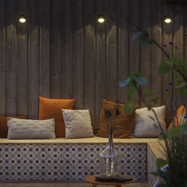 Low Voltage Garden Lights,  In-lite Blink Dark 12v LED outdoor wall lights above seating area
