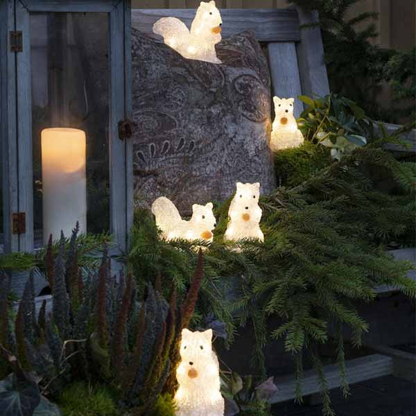 Konstsmide decorative outdoor lights set of five LED squirrels on bench