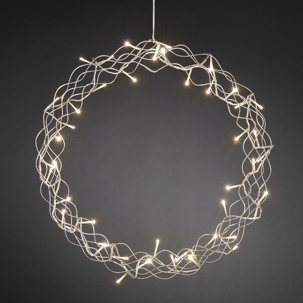 Konstsmide METAL WREATH SILVER COLOURED With 45 Warm White LEDs - Low Voltage Indoor Decorative Lights