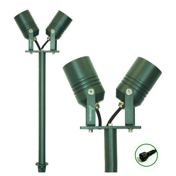 Low Voltage Garden Lights, Lumena AlvaLED 12v Outdoor Twin Spotlight - garden green