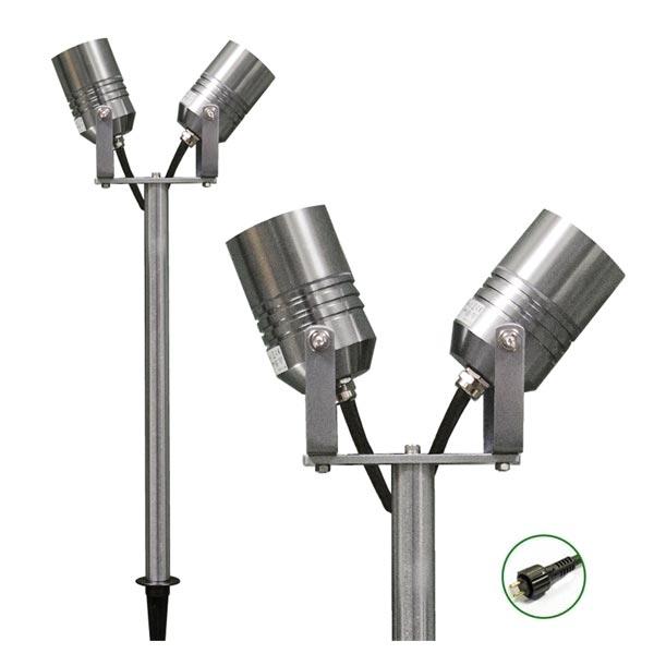 Low Voltage Garden Lights, Lumena AlvaLED 12v Outdoor Twin Spotlight - titanium silver