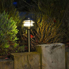VERSA 12v Plug and Play Garden Lights, MINI WALKWAY LIGHT in raised bed illuminating plants in garden - outdoor LED post lights - LUMENA original product.